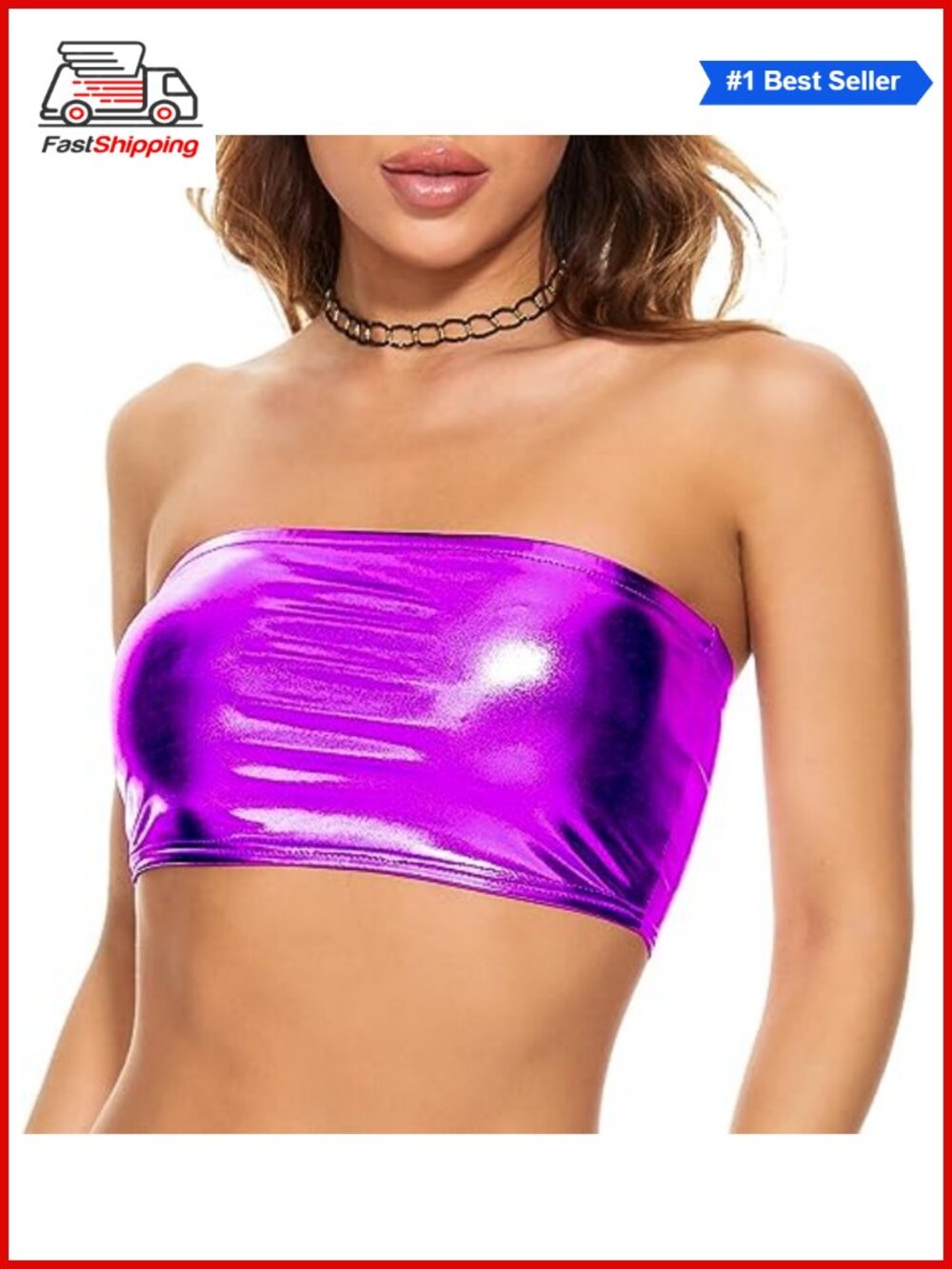 ✨Metallic Strapless Crop Top Tube Bra for Dance Rave Festival Costume